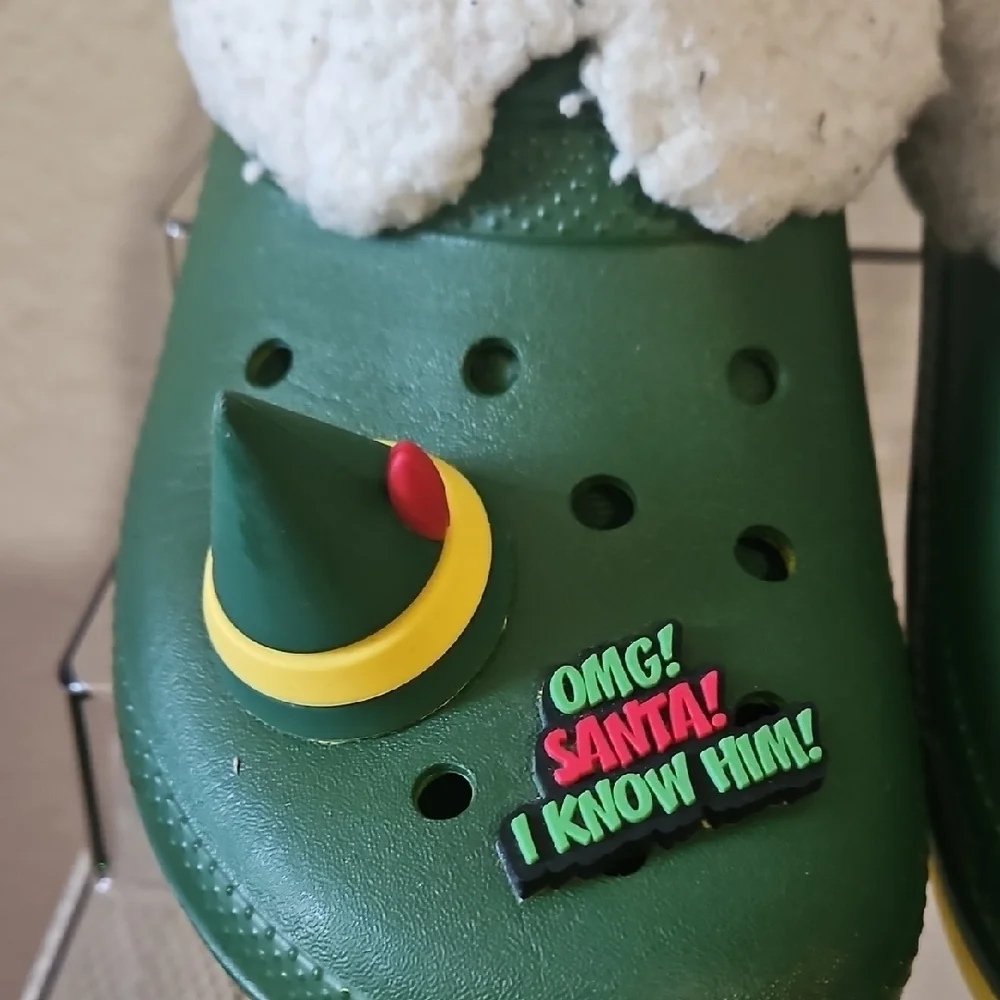 CROCS ELF Green Kids Slippers with Fun Decorations